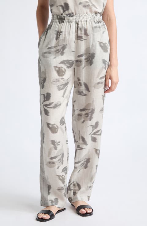 Patterned Linen Wide Leg Pants