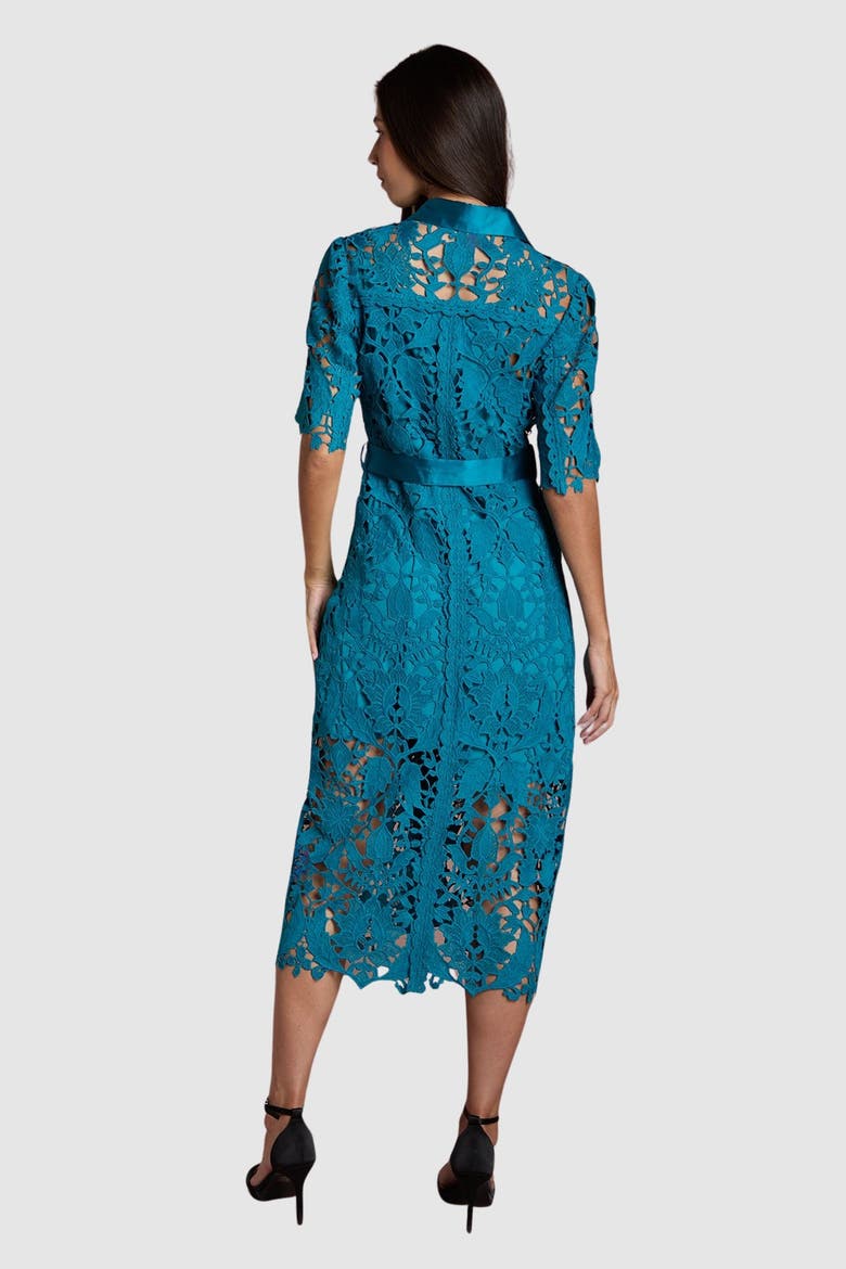 Lace Short Sleeve Shirt Dress, Alternate, color, Teal