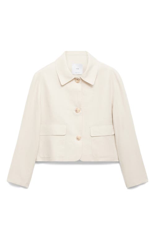 Mango Pocket Linen Crop Shirt Jacket In Neutral