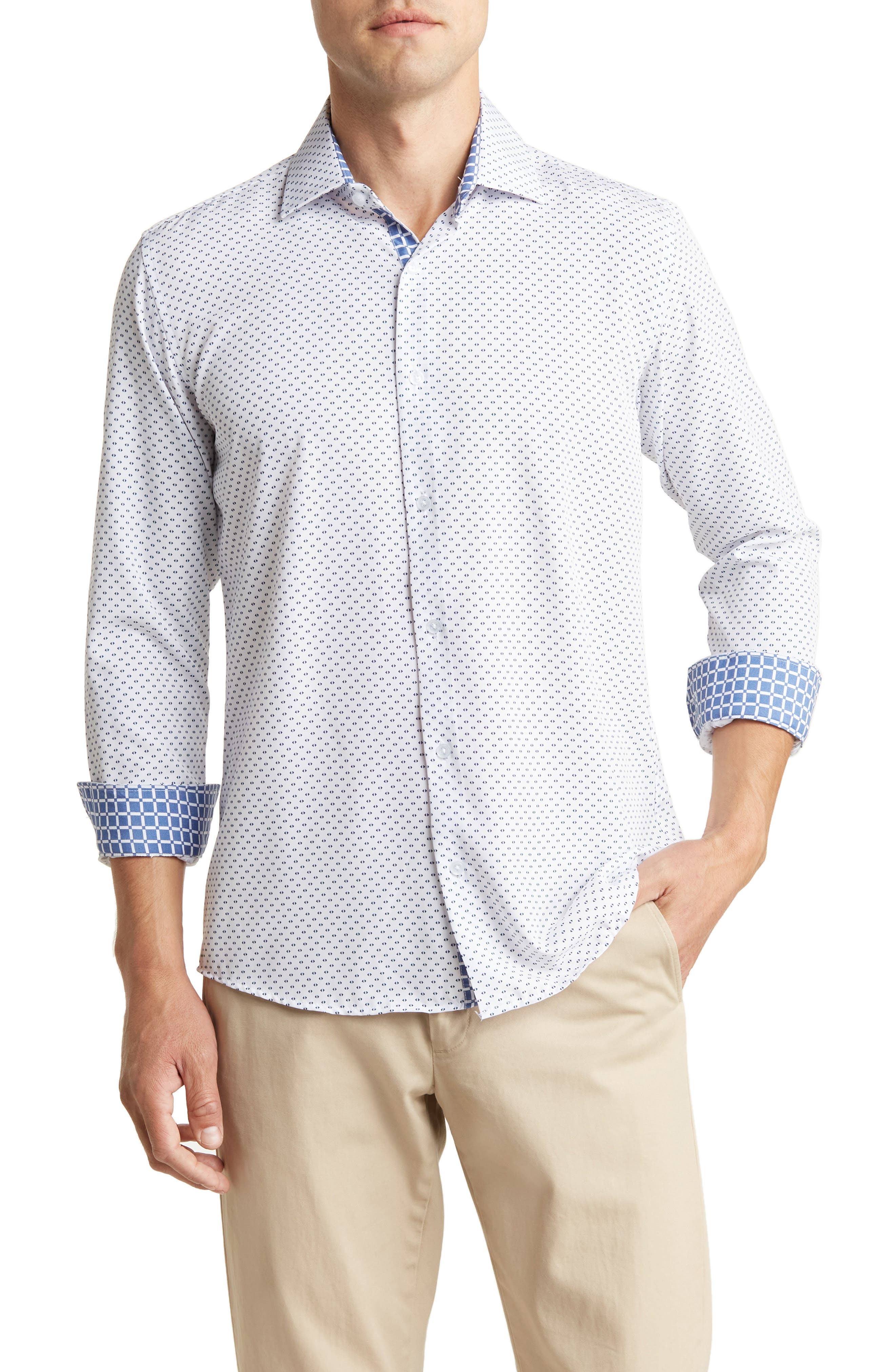 Azaro Uomo Slim Fit Geometric Print Performance Button-Up Shirt