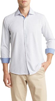 Azaro Uomo Slim Fit Geometric Print Performance Button-Up Shirt