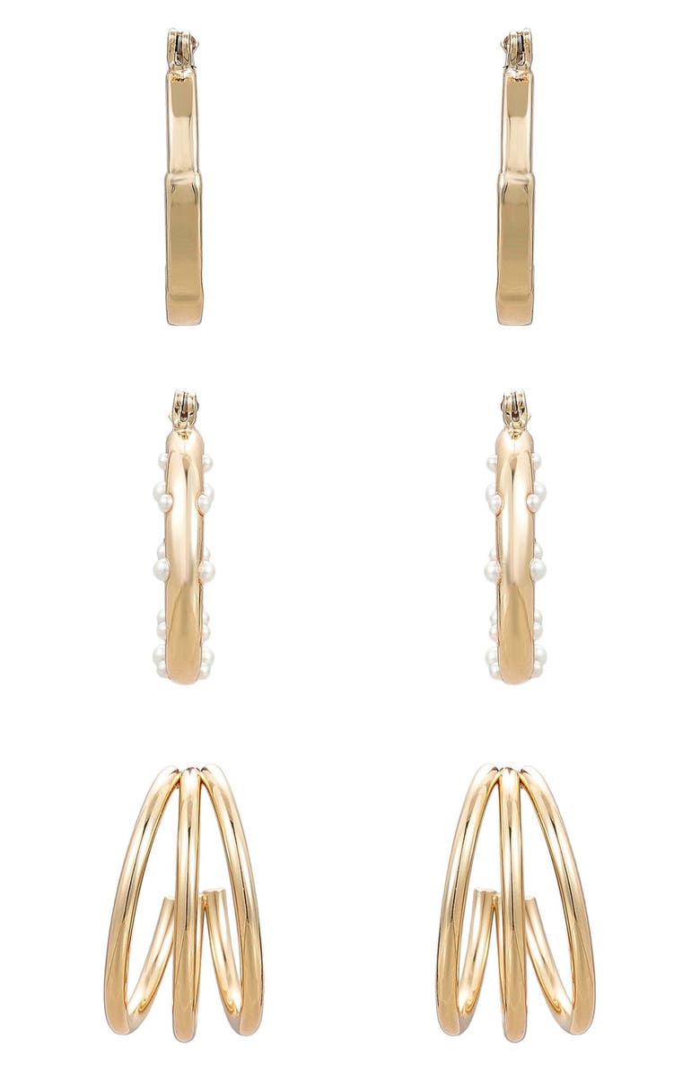 Ettika Triple Hoop Earrings Set, Alternate, color, Gold