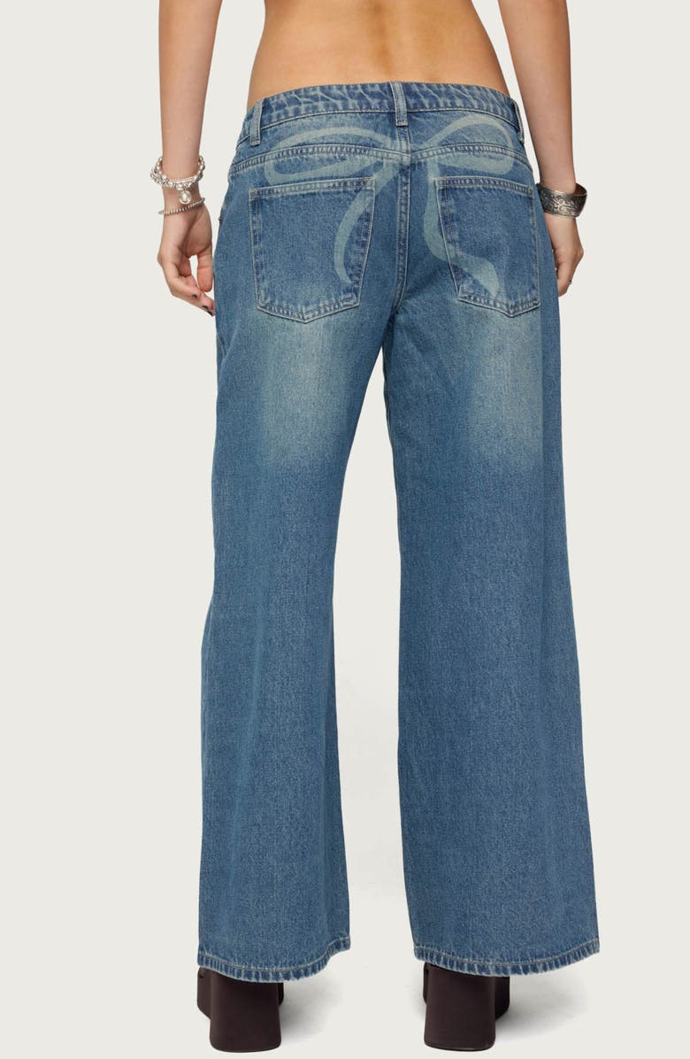 EDIKTED Vyxen Bow Print Low Rise Wide Leg Jeans, Alternate, color, Blue-Vintage-Washed