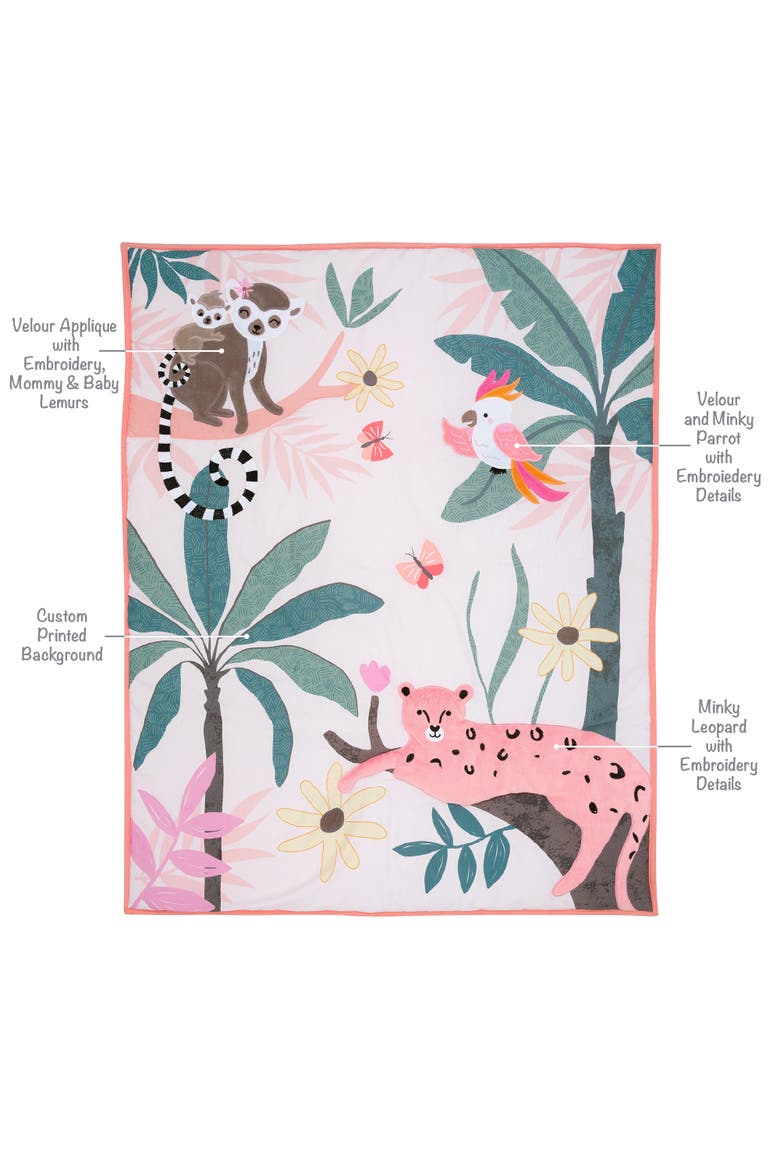 Enchanted Safari Leopard/Lemur Jungle 3-Piece Baby Crib Bedding Set, Alternate, color, Coral