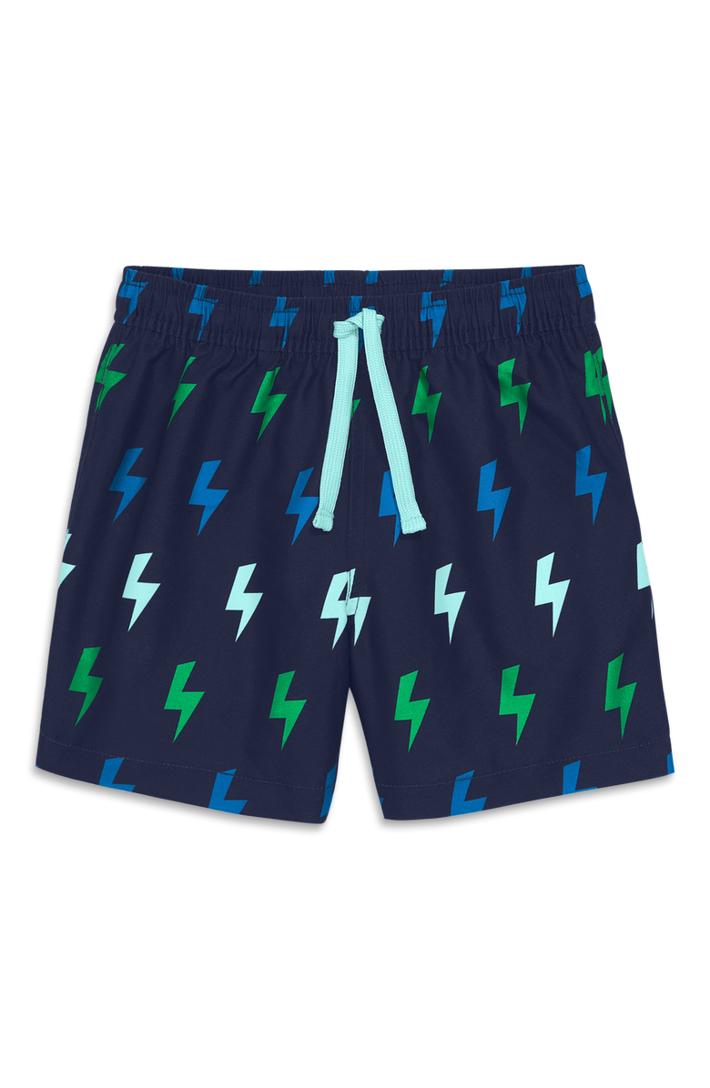 Primary Kids Swim Trunk In Mini Bolts, Alternate, color, Navy Bolts