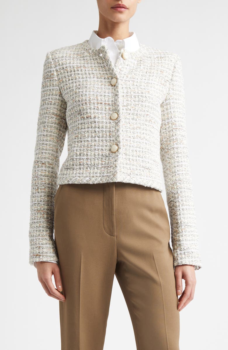 ST. JOHN Côte d'Azure Tweed Crop Jacket, Main, color, Ecru / Taupe Multi