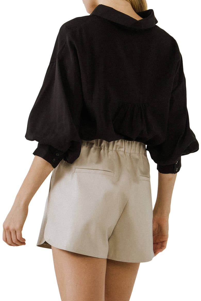 Balloon Sleeve Button-Up Shirt, Alternate, color, BLACK