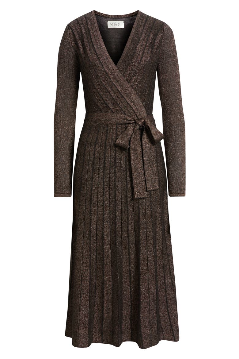 Metallic Long Sleeve Knit Midi Dress, Alternate, color, COPPER