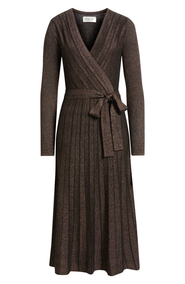 Eliza J Metallic Long Sleeve Knit Midi Dress, Alternate, color, Copper