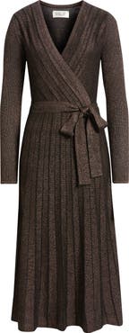 Eliza J Metallic Long Sleeve Knit Midi Dress
