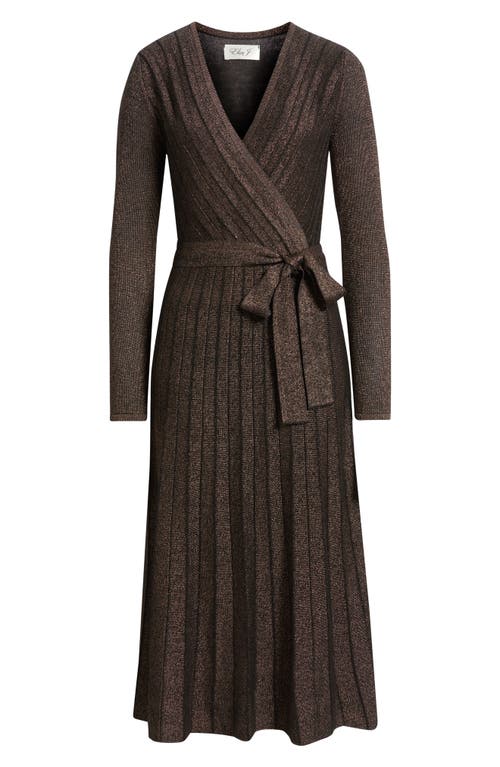 Eliza J Metallic Long Sleeve Knit Midi Dress In Brown