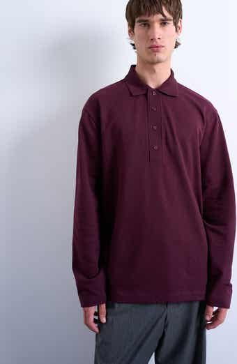 Textured Long Sleeve Polo