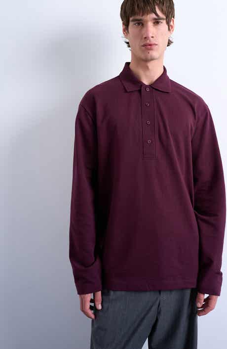 Textured Long Sleeve Polo