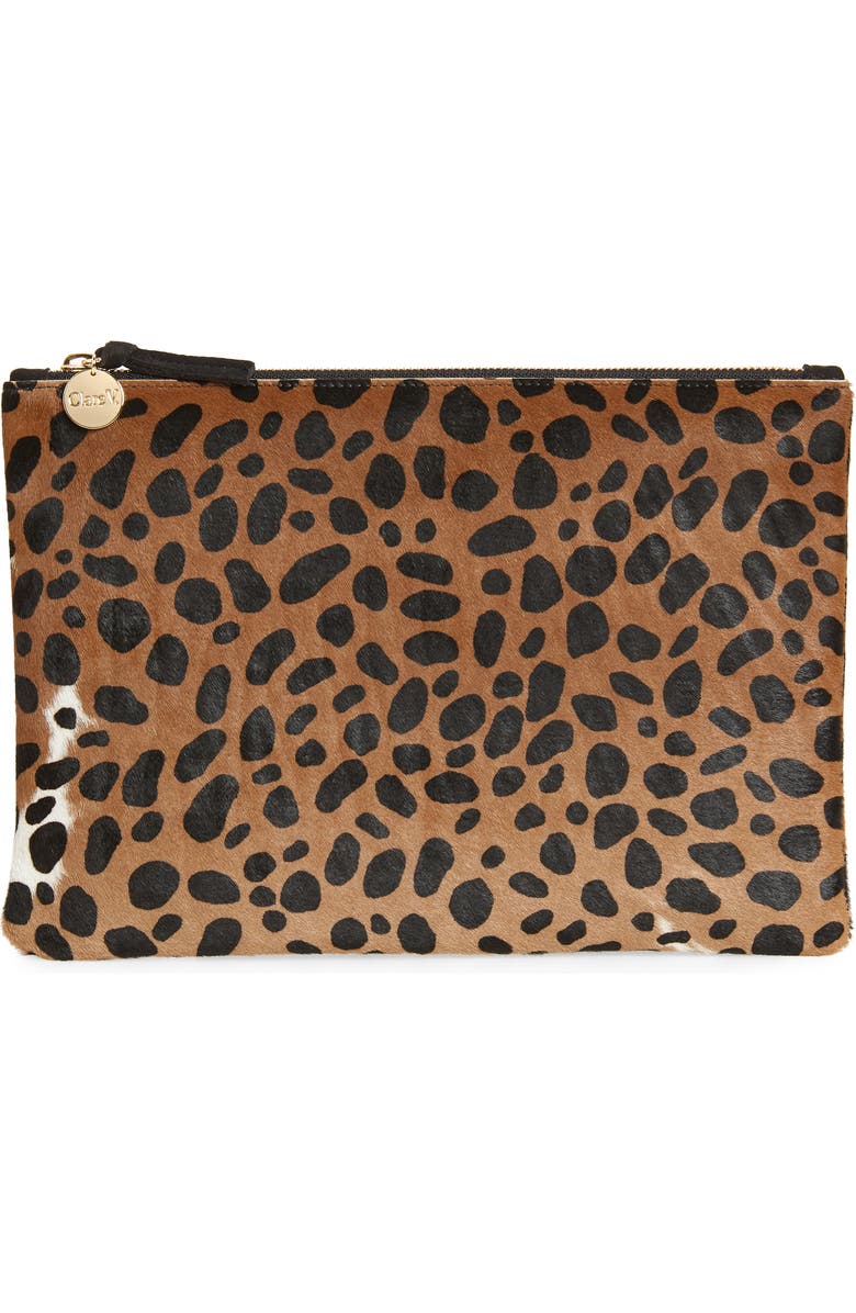 Clare V. Leopard Print Genuine Calf Hair Clutch, Main, color,