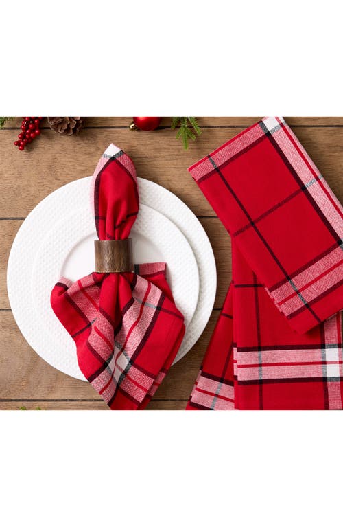 Design Imports Seligh Bells Plaid 4-piece Napkin Set In Red