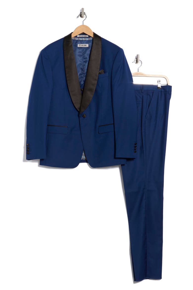 Blue Shawl Collar 3-Piece Tuxedo, Alternate, color, INDIGO