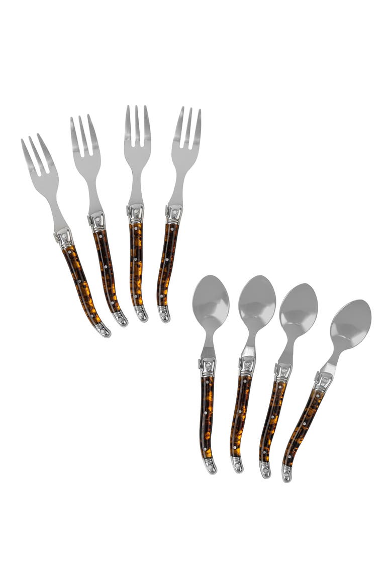 Laguiole 8-Piece Dessert Forks & Spoons Set, Main, color, TORTOISE SHELL