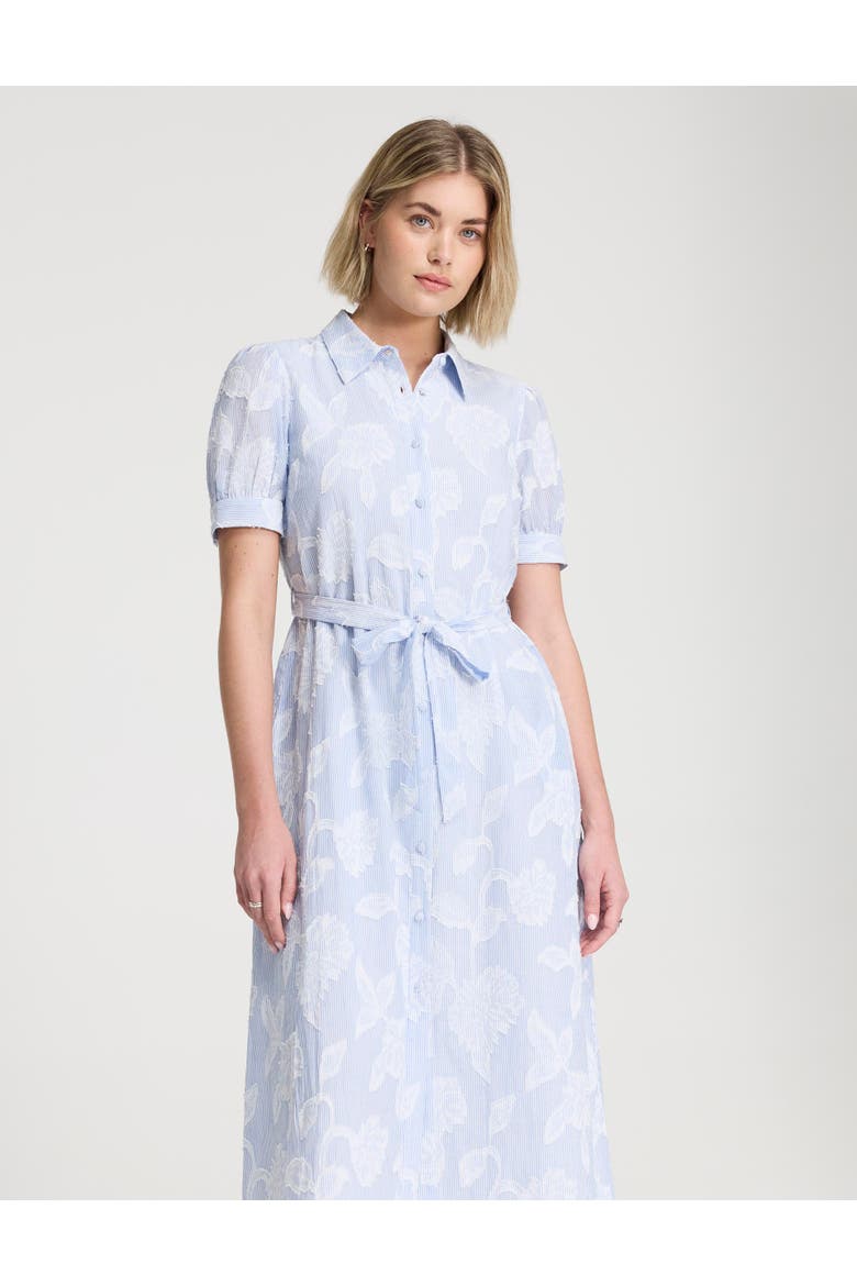 Mariah Tie Waist Midi Shirt Dress, Alternate, color, Blue Floral Stripe