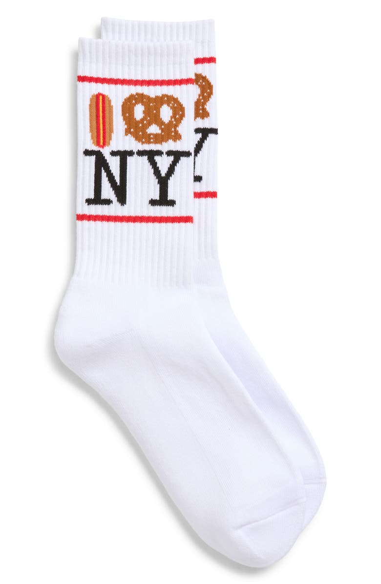 PiccoliNY NY Crew Socks, Main, color, Hot Dog/ Pretzel