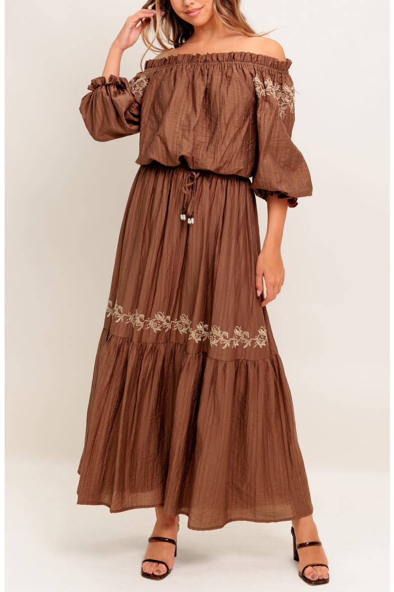 Embroidered Maxi Skirt, Alternate, color, BROWN