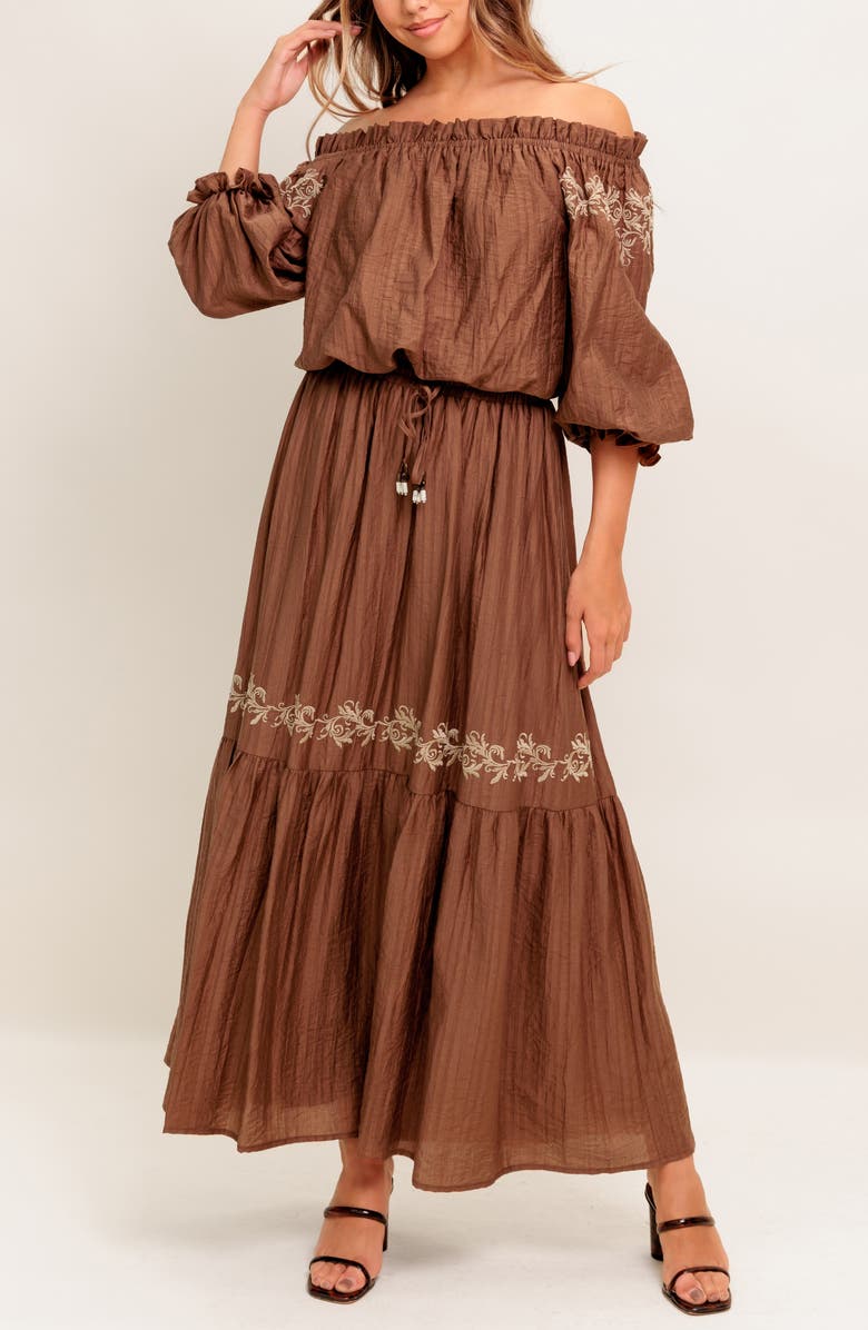 FLYING TOMATO Embroidered Maxi Skirt, Alternate, color, Brown