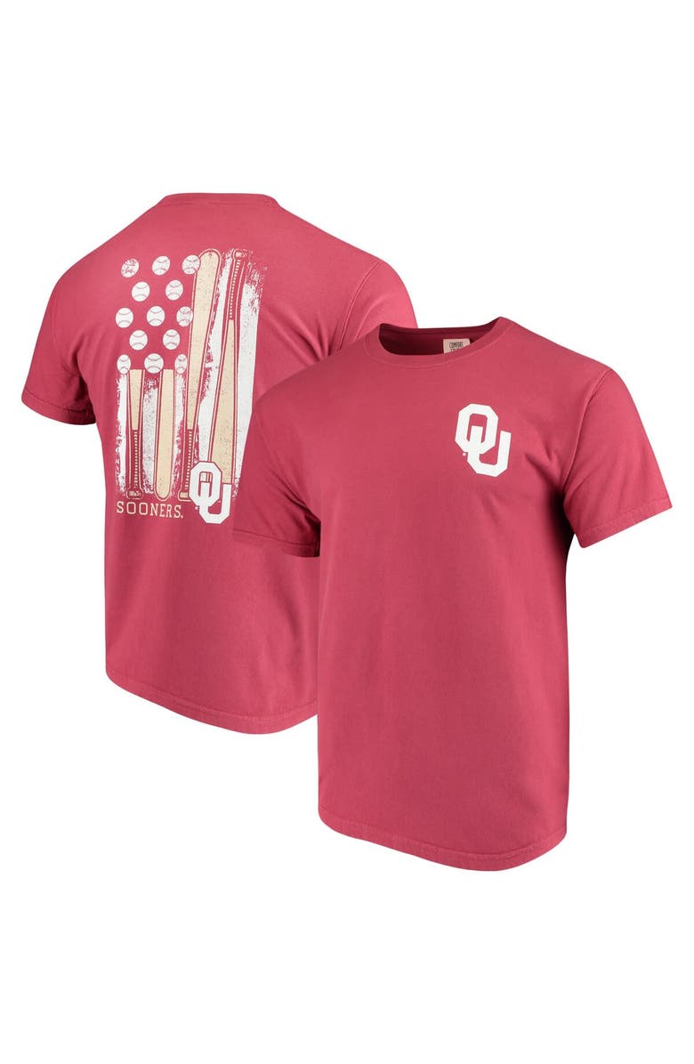 IMAGE ONE Men's Crimson Oklahoma Sooners Baseball Flag Comfort Colors T-Shirt, Alternate, color,