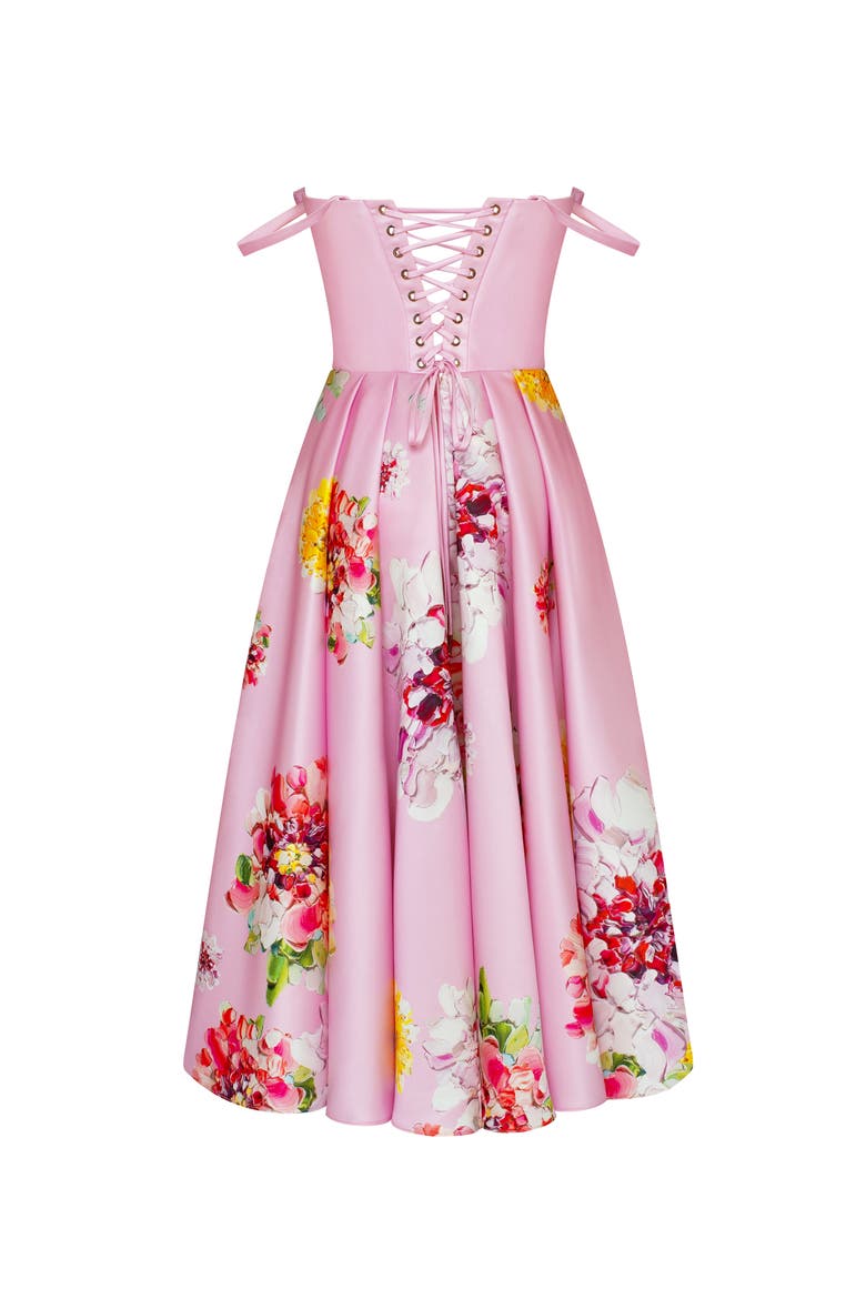 Fit-and-Flare Satin Floral Midi Dress for Cocktail Events, Alternate, color, Pink Floral