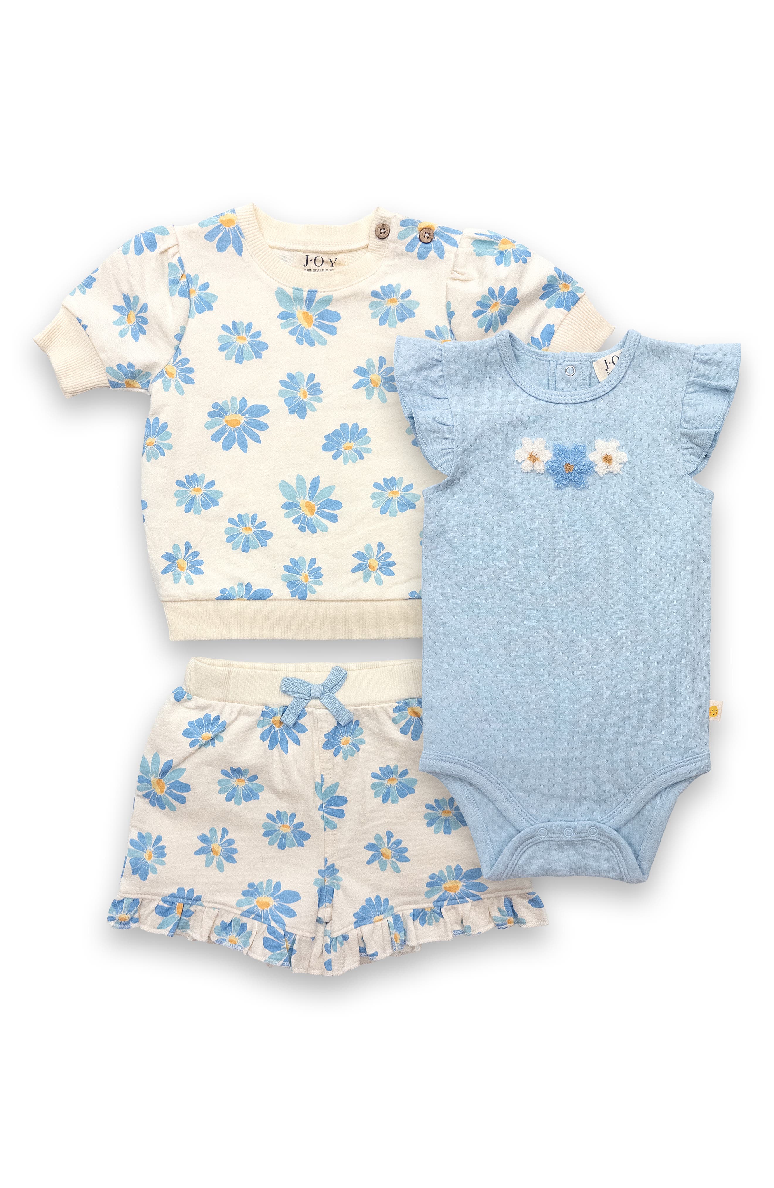 JOY JUST ORGANIC YOU Bodysuit, Top & Shorts Set