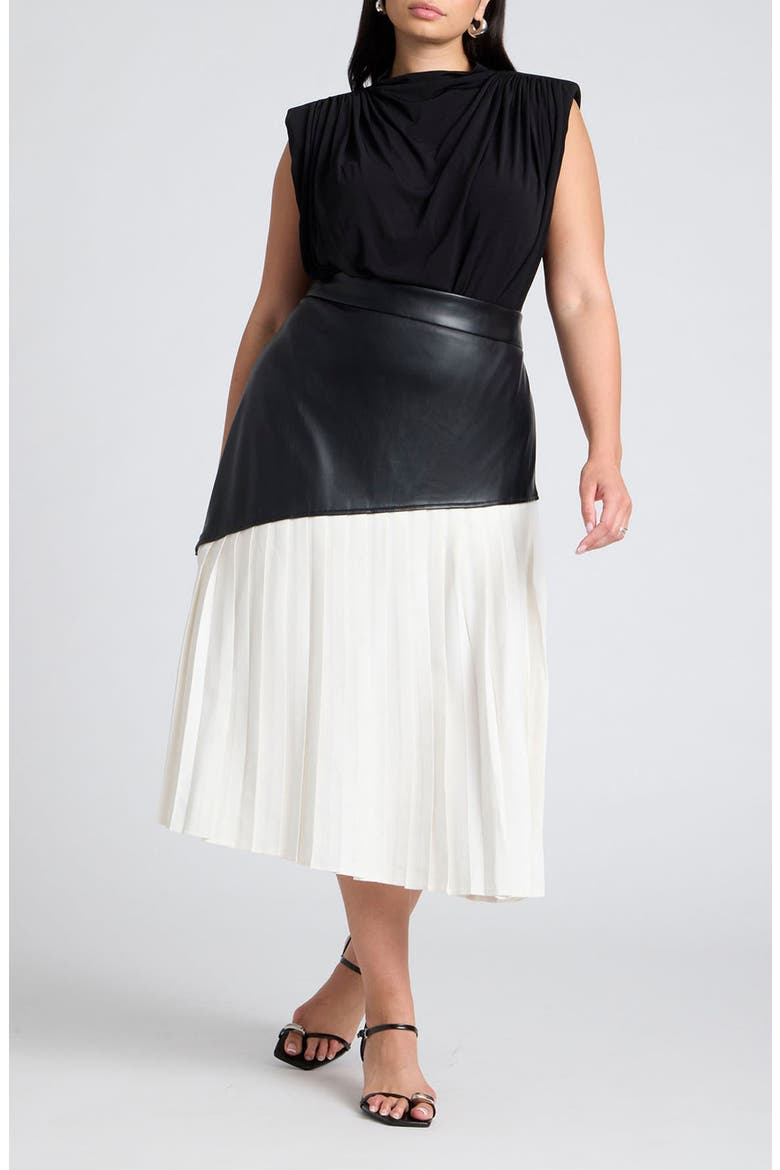 Mixed Media Pleated Skirt, Alternate, color, BLACK AND WHITE