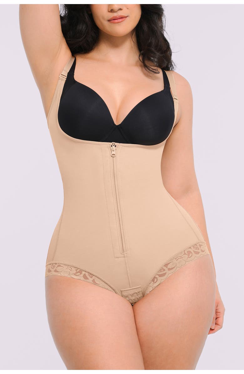 Shapellx AirSlim<sup>®</sup> Zipper Front Open Bust Brief Bodysuit, Alternate, color, Pinkish Beige
