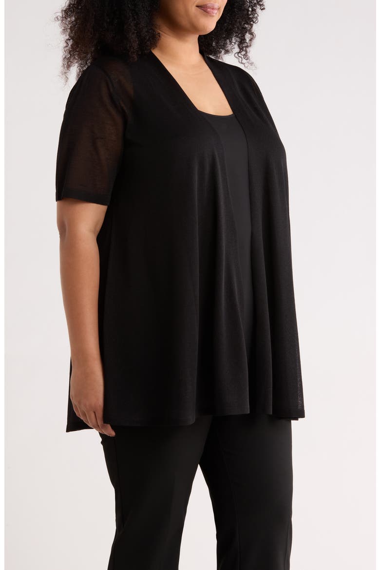 Semisheer Short Sleeve Cardigan, Alternate, color, ANNE BLACK
