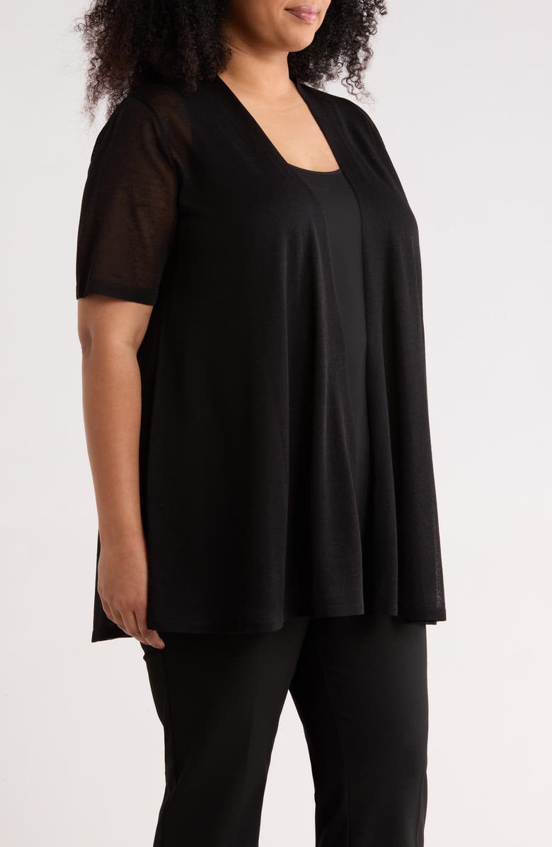 Anne Klein Semisheer Short Sleeve Cardigan, Alternate, color, Anne Black