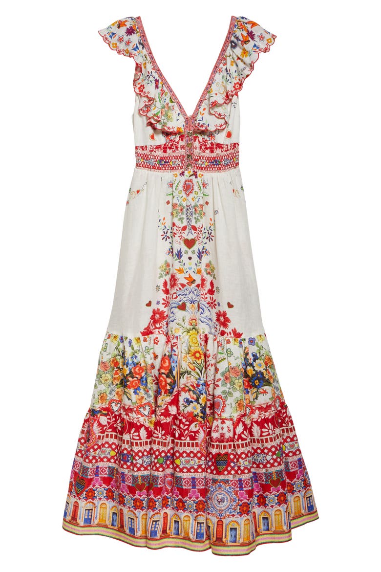 Tiered Ruffle Linen Maxi Dress, Alternate, color, FAITH LUCK JUSTICE