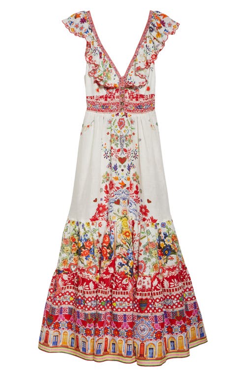 Camilla Tiered Ruffle Linen Maxi Dress In Faith Luck Justice