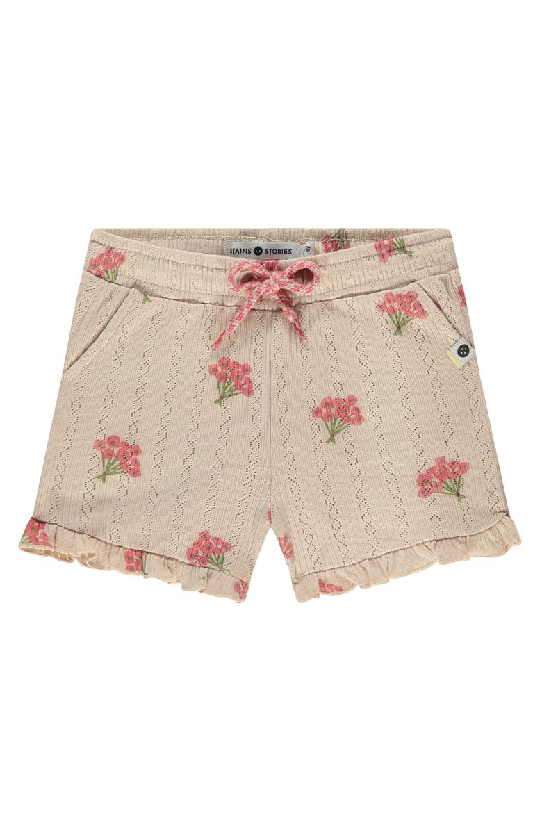 Stains and Stories by Babyface Floral Print Pointelle Short, Main, color, Beige