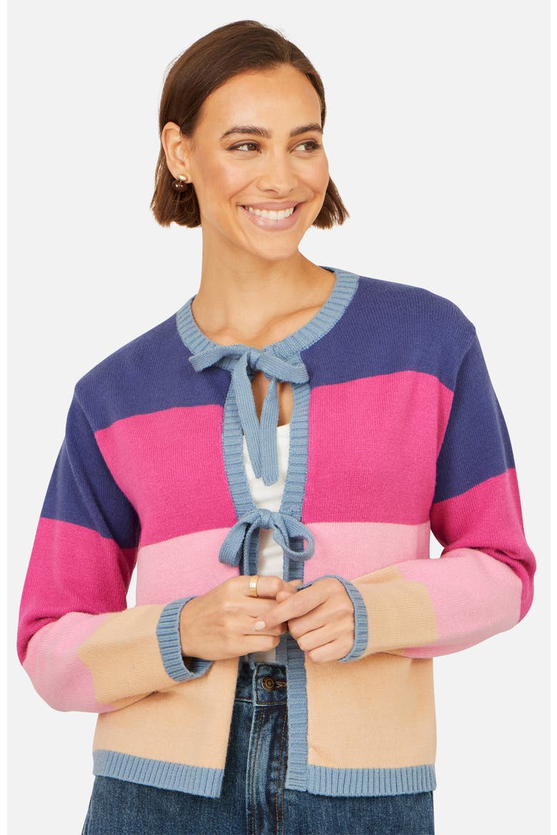 Block Stripe Tie Front Cardigan, Alternate, color, Multi
