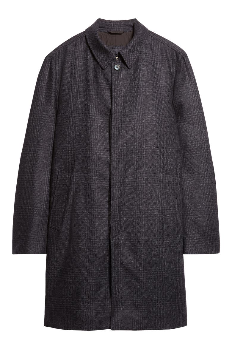Glen Plaid Water Resistant Wool & Silk Tweed Topcoat, Alternate, color, BLUE NAVY