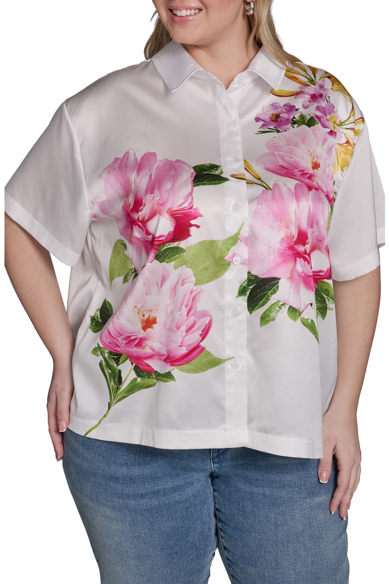 Floral Placement Print Button-Up Shirt, Main, color, SOFT WHITE MULTI