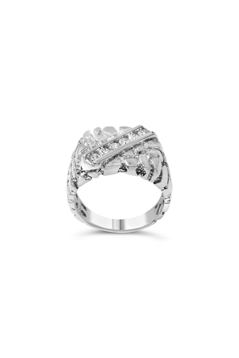 Silver 1/3 Diamond 6 Stone Rectangle Nugget Gents Ring, Main, color, Silver