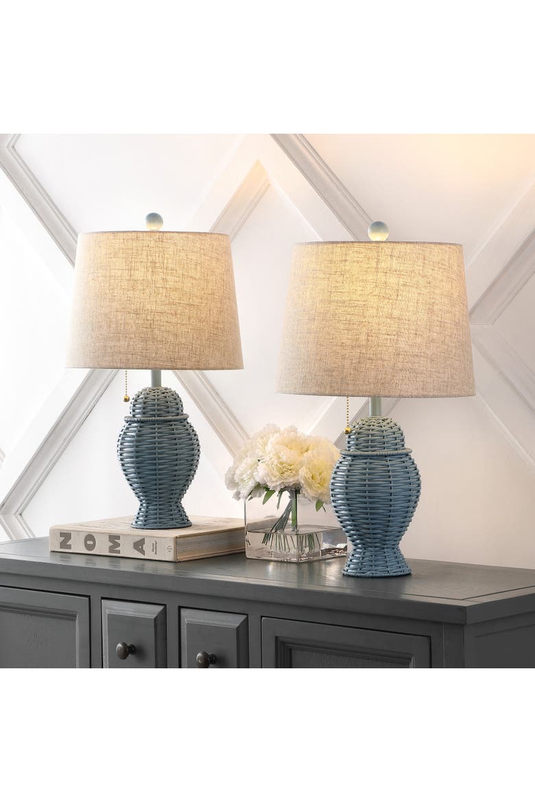 Margie Wicker 20.5" Bohemian Rustic Iron LED Table Lamp, Alternate, color, Blue