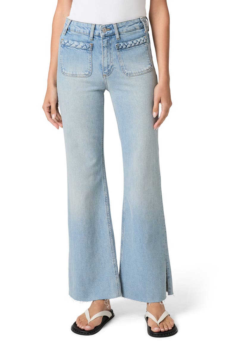 Sofia Braided Patch Pocket Split Hem Flare Jeans, Main, color, MONTEBELLO