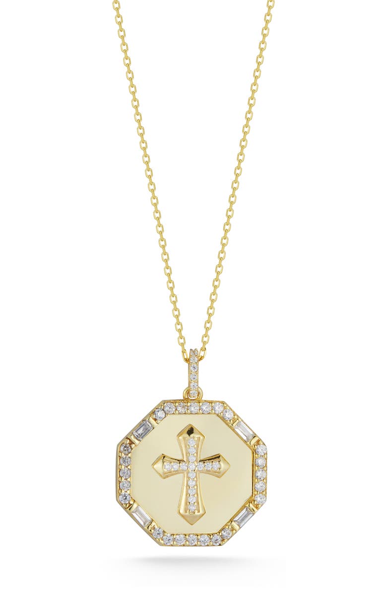 CHLOE AND MADISON 14K Gold Plate Cubic Zirconia Cross Coin Pendant Necklace, Main, color, Gold