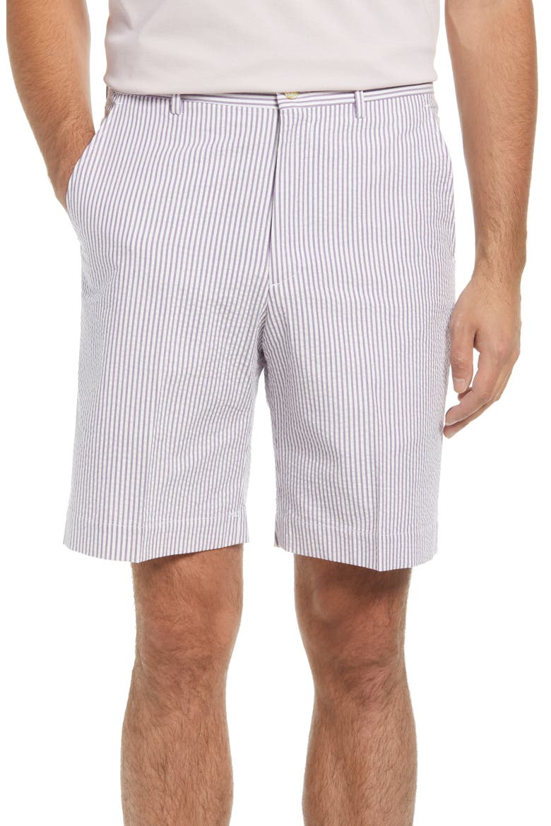 Flat Front Seersucker Shorts, Main, color, PURPLE