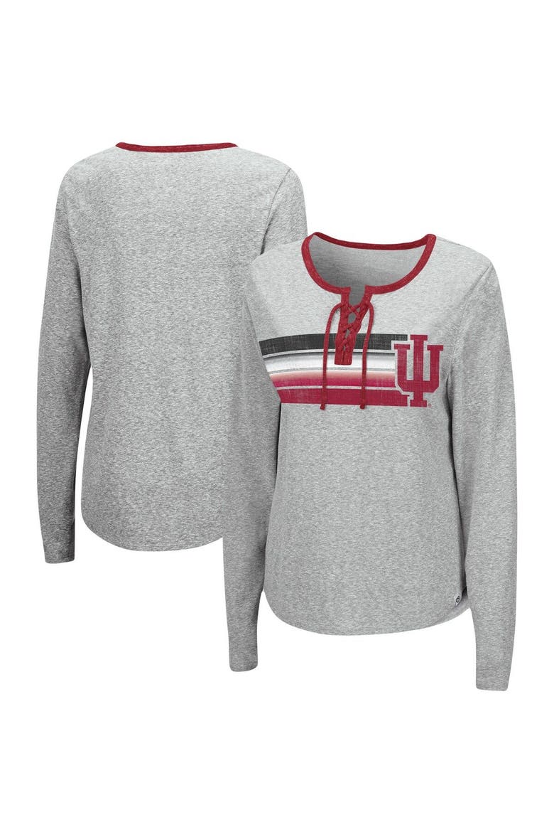 Women's Colosseum Heathered Gray Indiana Hoosiers Sundial Tri-Blend Long Sleeve Lace-Up T-Shirt, Alternate, color, Heather Gray