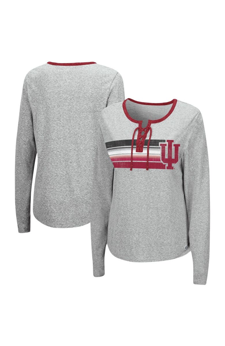 COLOSSEUM Women's Colosseum Heathered Gray Indiana Hoosiers Sundial Tri-Blend Long Sleeve Lace-Up T-Shirt, Alternate, color, 