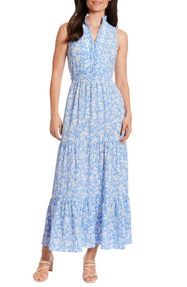 London Times Floral Ruffle Sleeveless Tiered Maxi Dress, Main, color, 