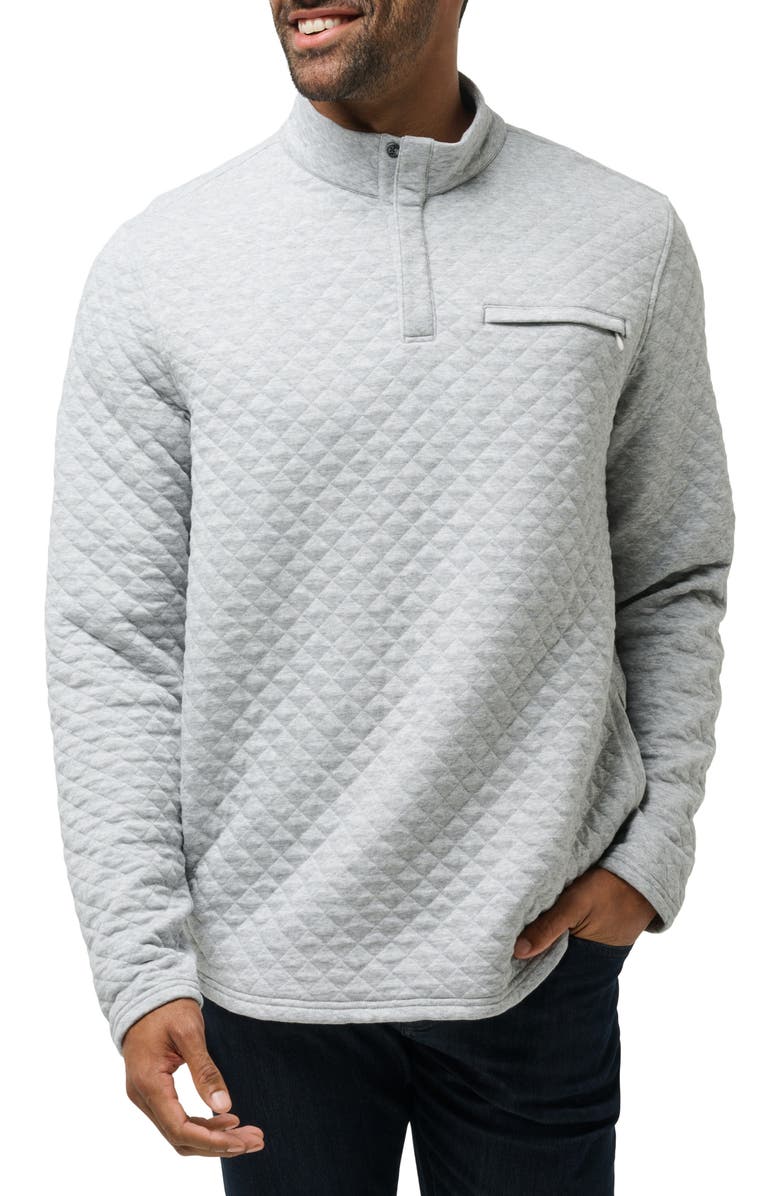 TravisMathew Transatlantic Quilted Henley Pullover, Main, color, Heather Light Grey