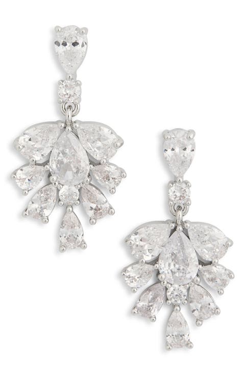 CZ Cluster Drop Earrings