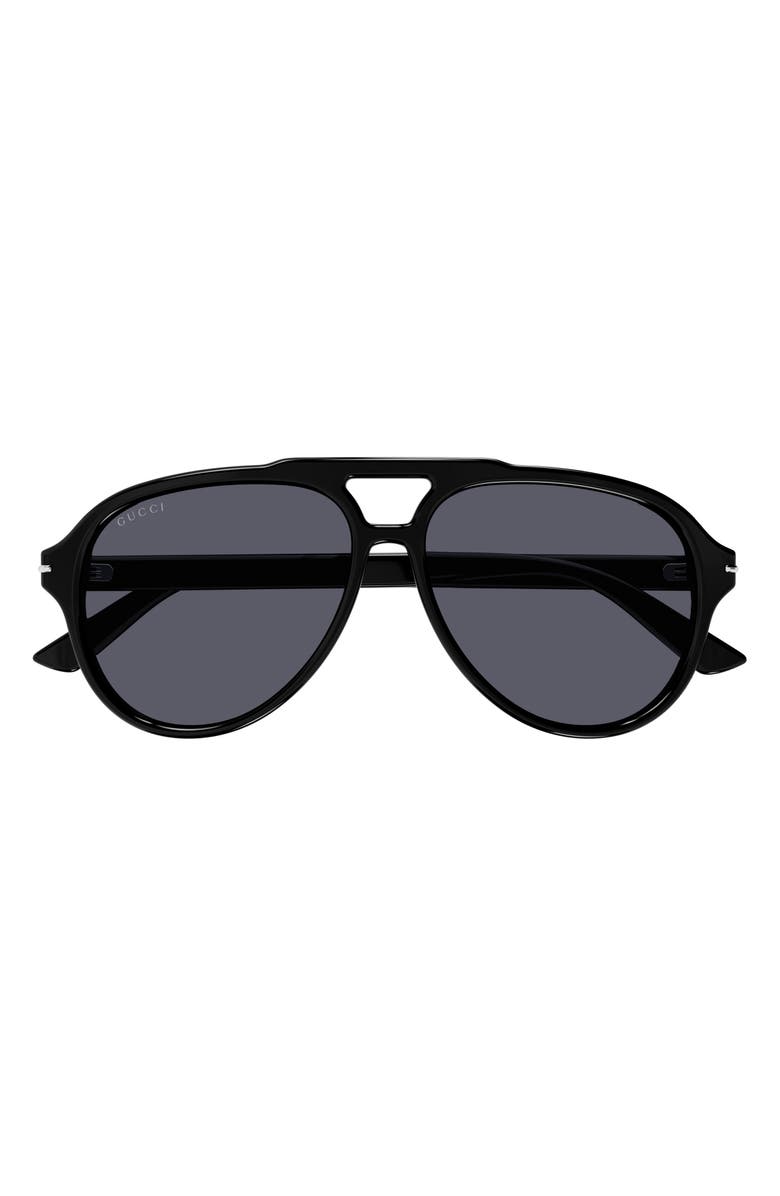 Gucci 58mm Navigator Sunglasses, Main, color, Black