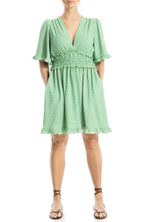 Ruffle Short Sleeve Fit & Flare Dress